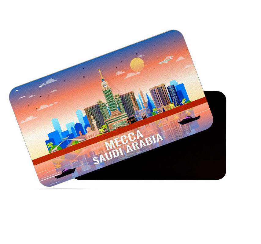 dhcrafts Rectangular Rubber Fridge Magnet / Magnetic Card Multicolor Saudi Arabia Mecca Design Pack of 1 (8.6cm x 5.4cm)